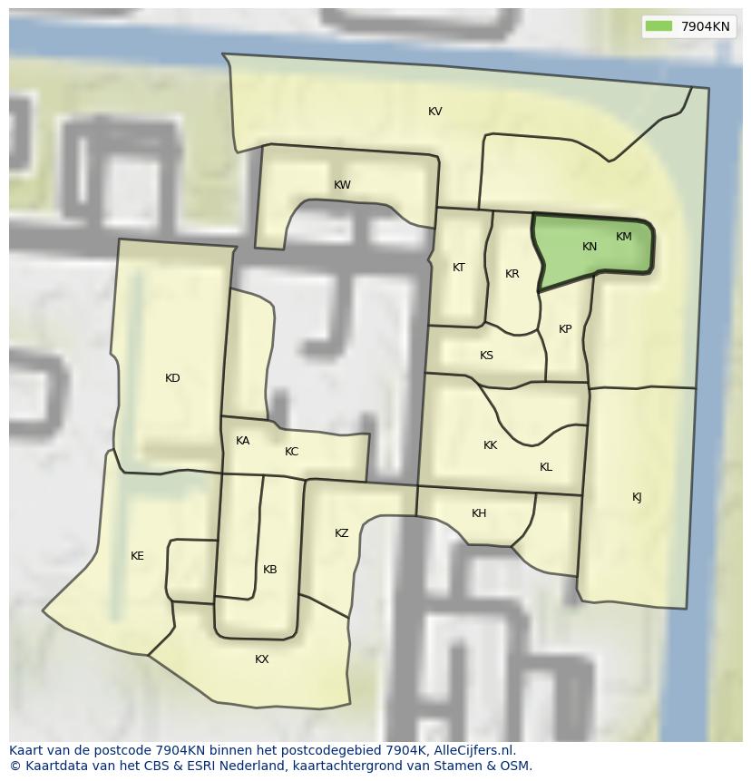 Afbeelding van het postcodegebied 7904 KN op de kaart.