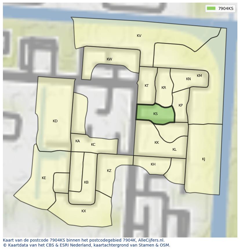 Afbeelding van het postcodegebied 7904 KS op de kaart.