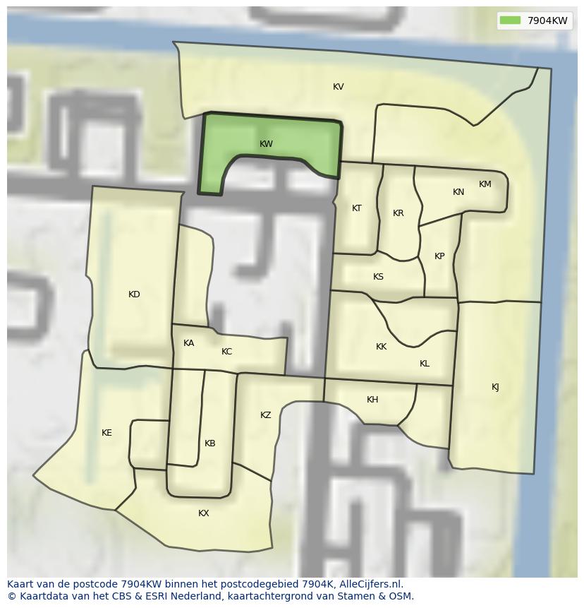 Afbeelding van het postcodegebied 7904 KW op de kaart.