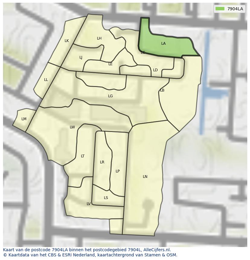 Afbeelding van het postcodegebied 7904 LA op de kaart.