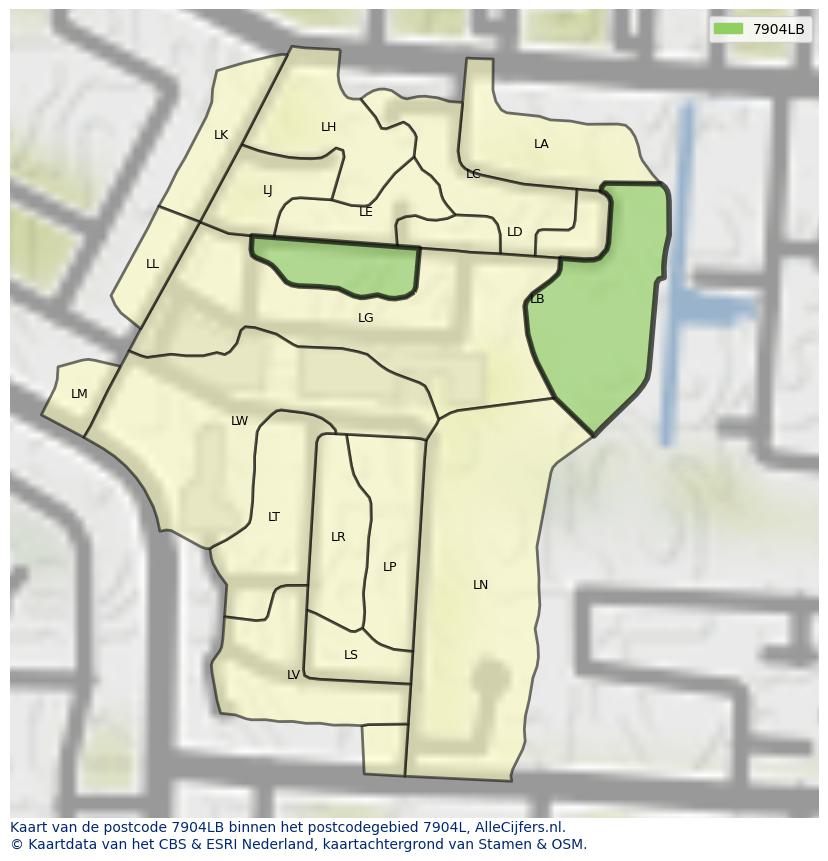 Afbeelding van het postcodegebied 7904 LB op de kaart.