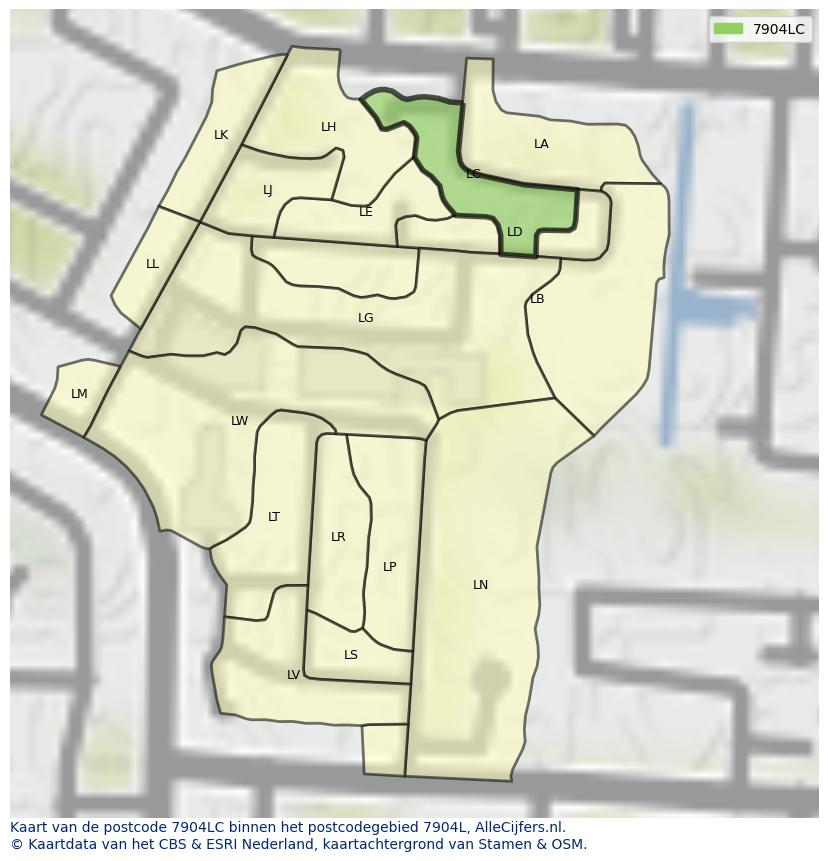 Afbeelding van het postcodegebied 7904 LC op de kaart.
