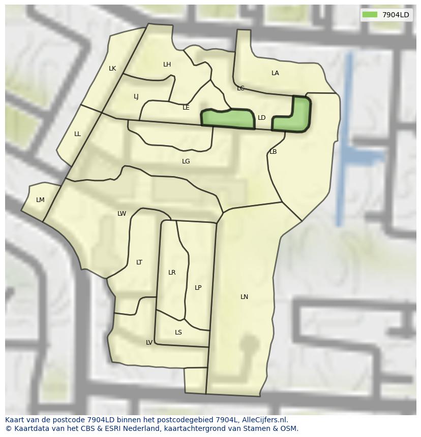 Afbeelding van het postcodegebied 7904 LD op de kaart.