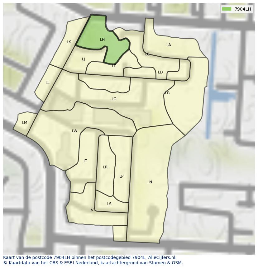 Afbeelding van het postcodegebied 7904 LH op de kaart.