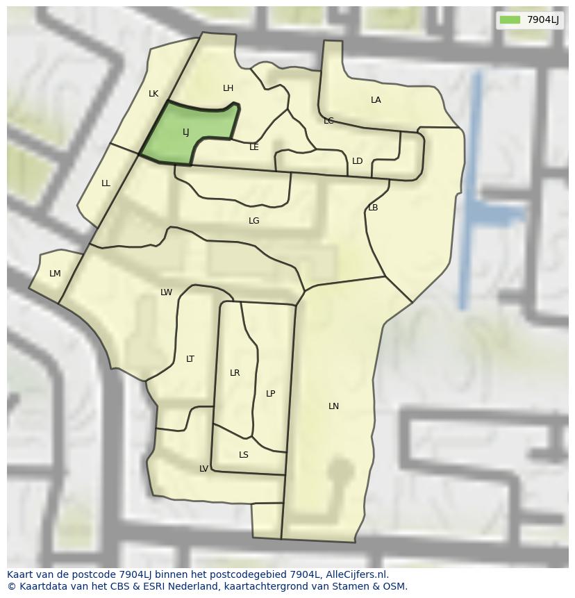 Afbeelding van het postcodegebied 7904 LJ op de kaart.
