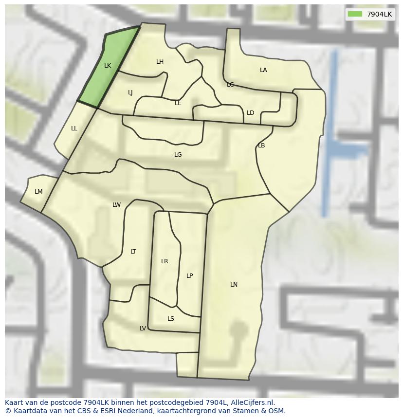 Afbeelding van het postcodegebied 7904 LK op de kaart.