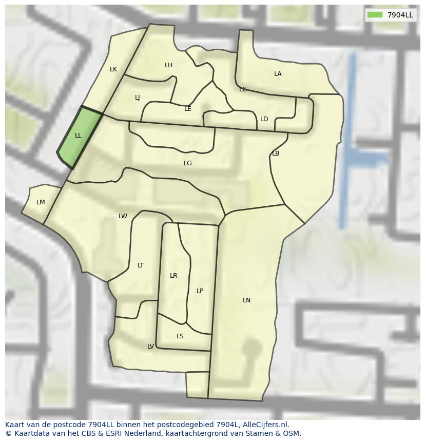 Afbeelding van het postcodegebied 7904 LL op de kaart.