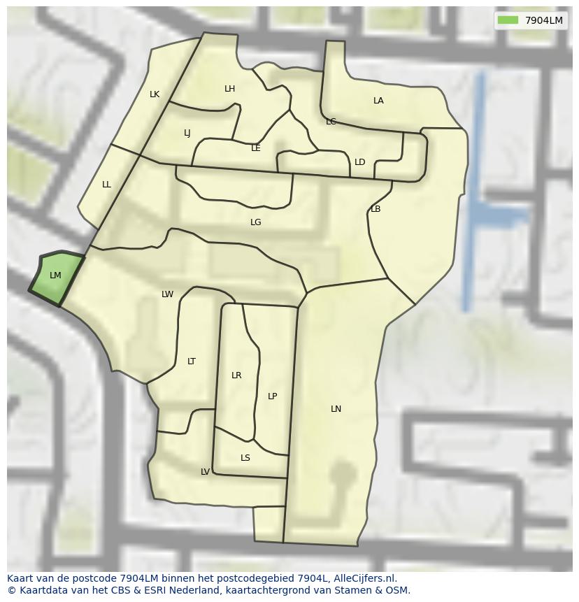 Afbeelding van het postcodegebied 7904 LM op de kaart.