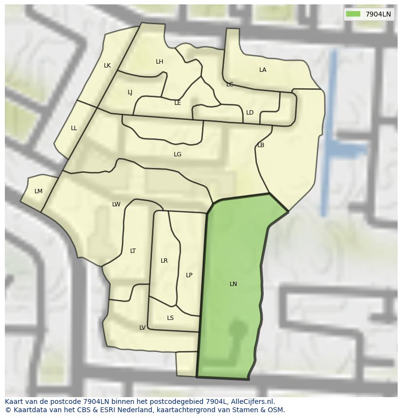 Afbeelding van het postcodegebied 7904 LN op de kaart.
