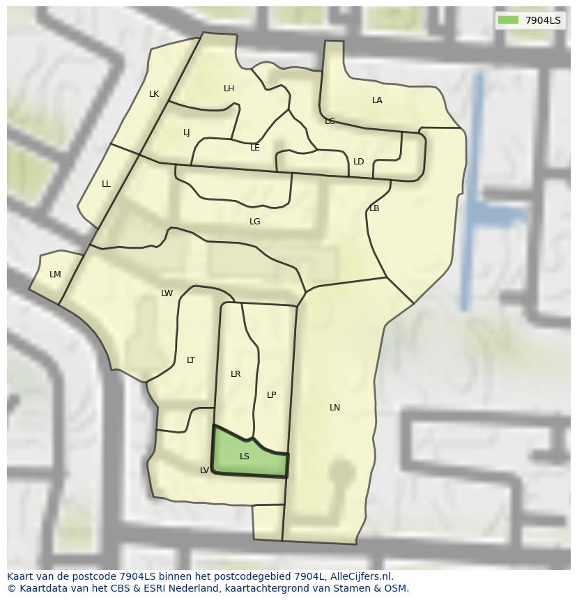 Afbeelding van het postcodegebied 7904 LS op de kaart.