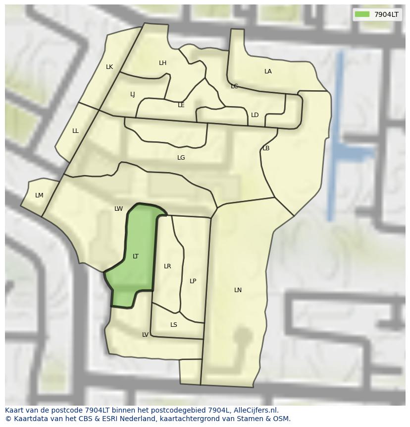 Afbeelding van het postcodegebied 7904 LT op de kaart.