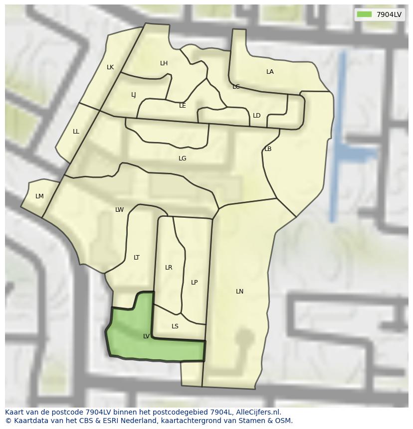 Afbeelding van het postcodegebied 7904 LV op de kaart.