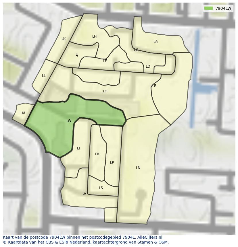 Afbeelding van het postcodegebied 7904 LW op de kaart.
