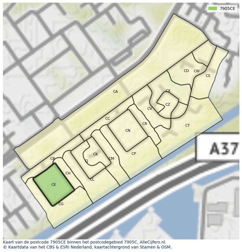 Afbeelding van het postcodegebied 7905 CE op de kaart.