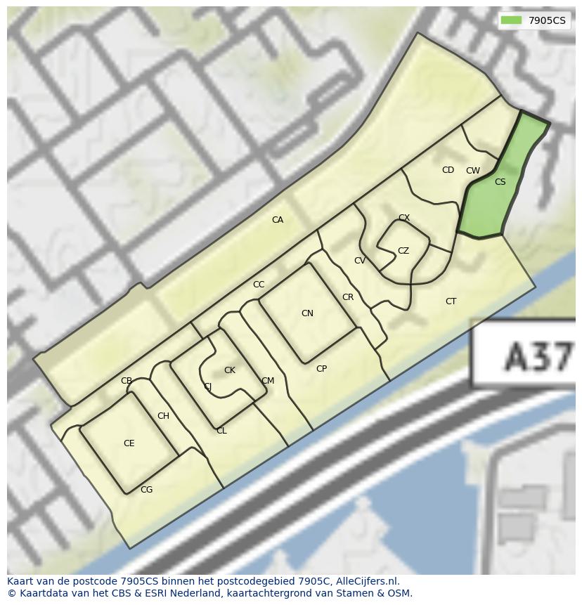 Afbeelding van het postcodegebied 7905 CS op de kaart.