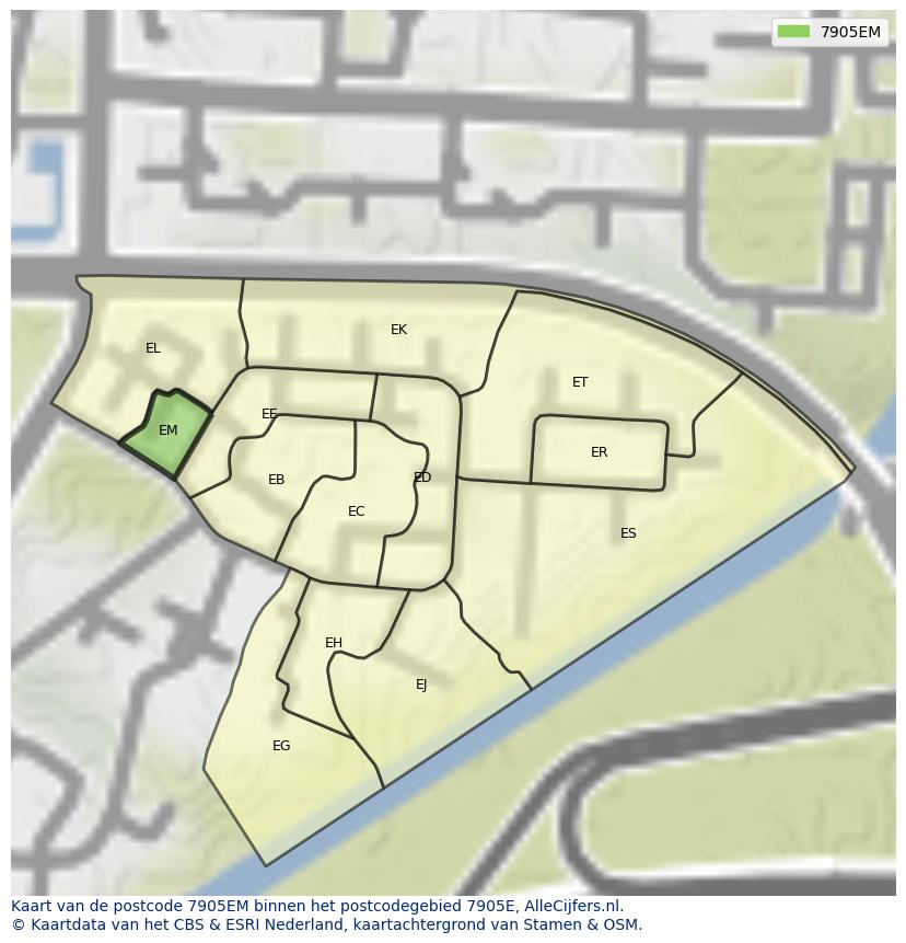 Afbeelding van het postcodegebied 7905 EM op de kaart.