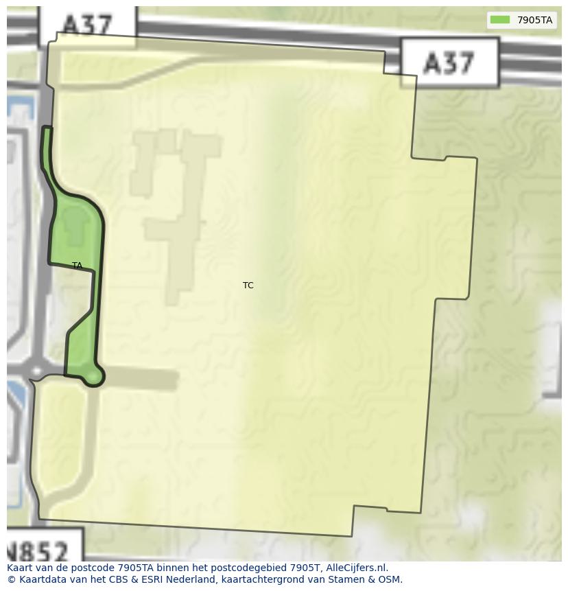 Afbeelding van het postcodegebied 7905 TA op de kaart.