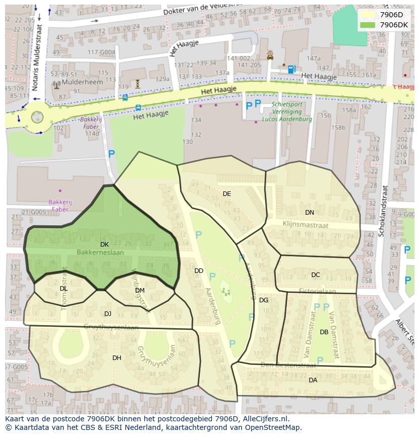 Afbeelding van het postcodegebied 7906 DK op de kaart.