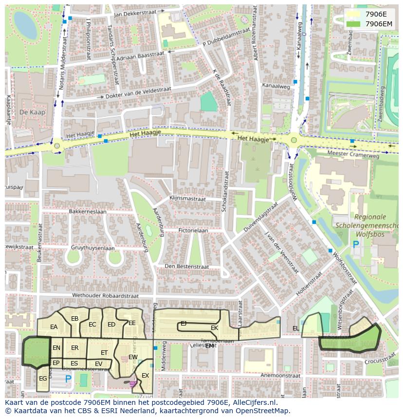 Afbeelding van het postcodegebied 7906 EM op de kaart.