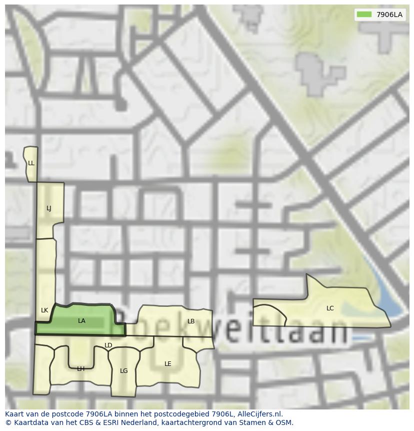 Afbeelding van het postcodegebied 7906 LA op de kaart.