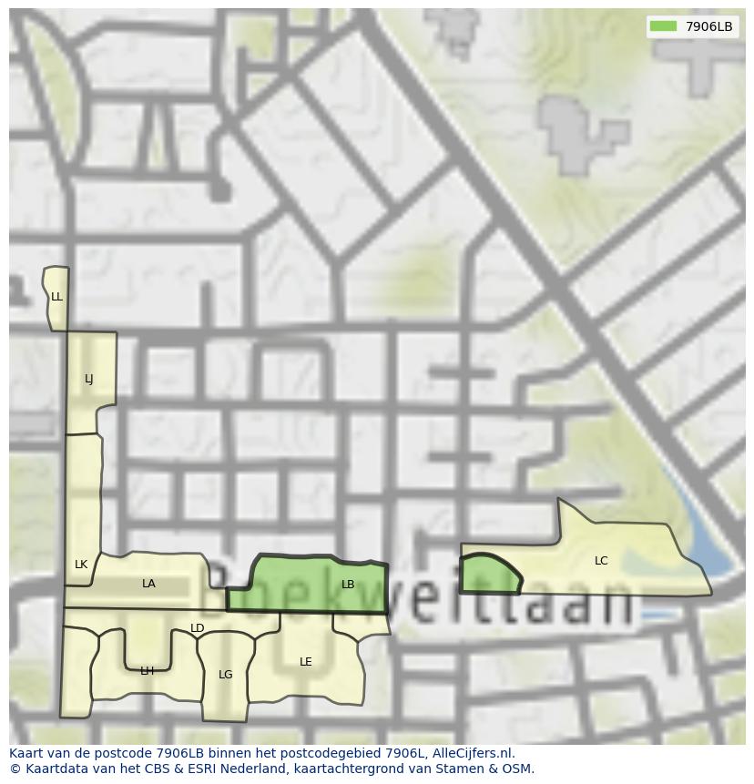 Afbeelding van het postcodegebied 7906 LB op de kaart.