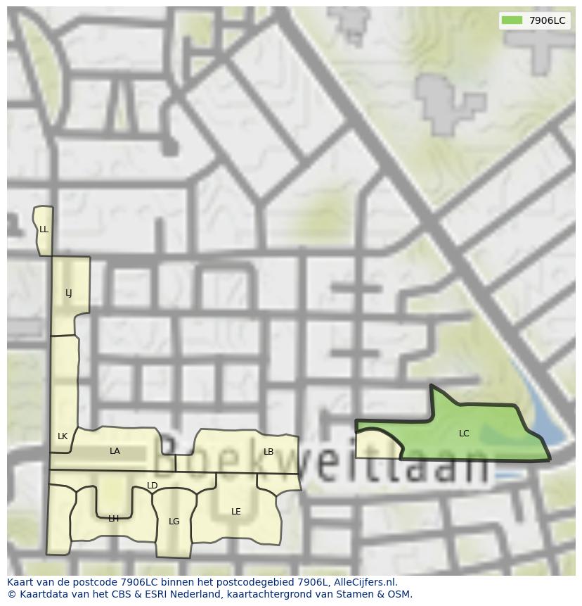 Afbeelding van het postcodegebied 7906 LC op de kaart.