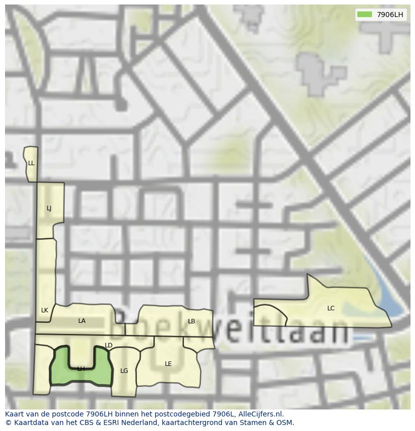 Afbeelding van het postcodegebied 7906 LH op de kaart.