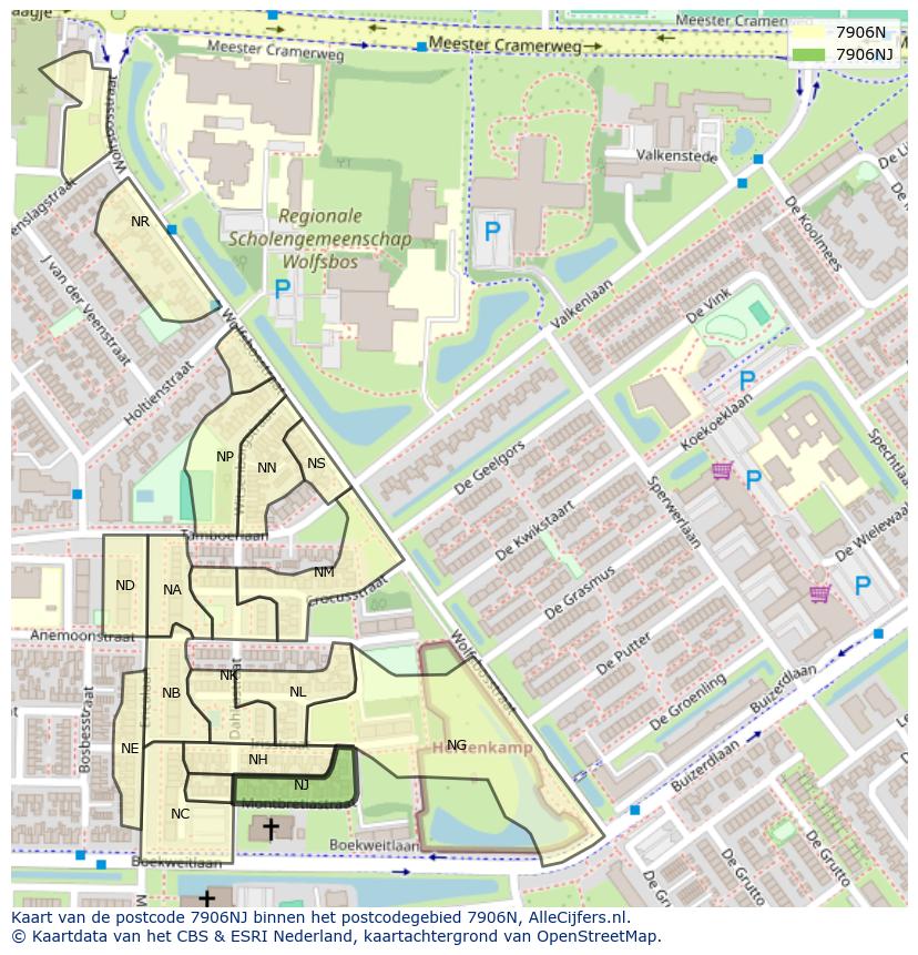 Afbeelding van het postcodegebied 7906 NJ op de kaart.