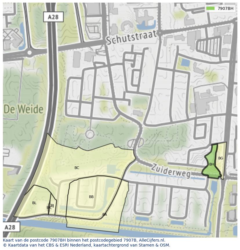 Afbeelding van het postcodegebied 7907 BH op de kaart.