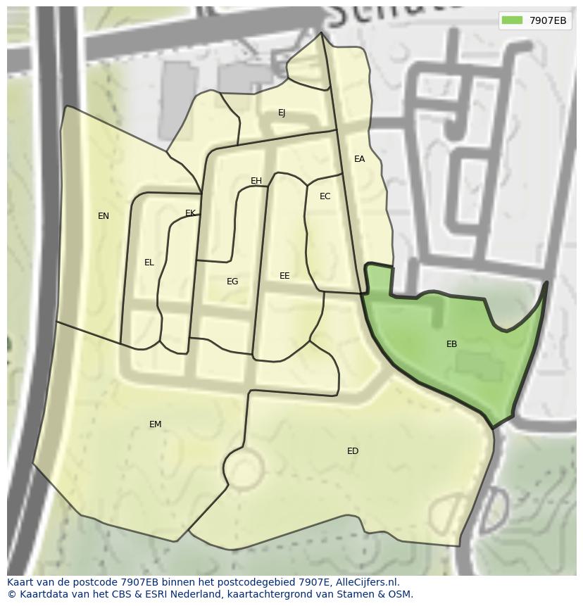 Afbeelding van het postcodegebied 7907 EB op de kaart.