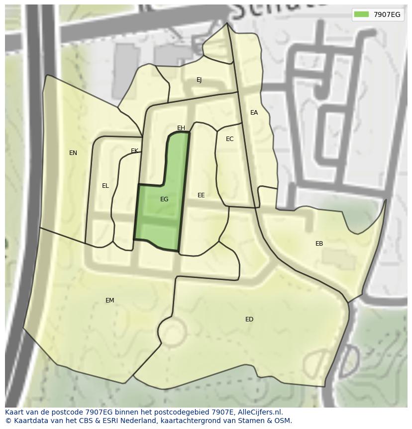 Afbeelding van het postcodegebied 7907 EG op de kaart.