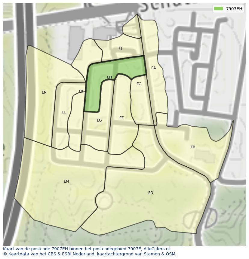 Afbeelding van het postcodegebied 7907 EH op de kaart.