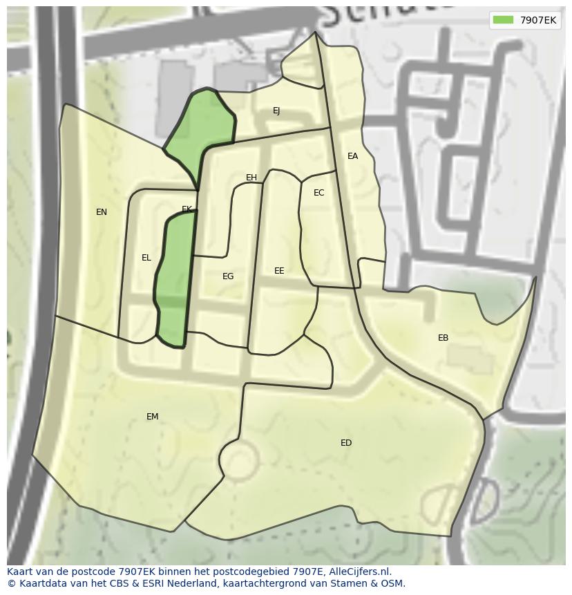 Afbeelding van het postcodegebied 7907 EK op de kaart.
