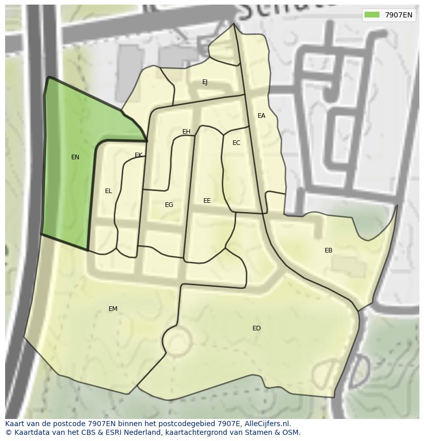 Afbeelding van het postcodegebied 7907 EN op de kaart.