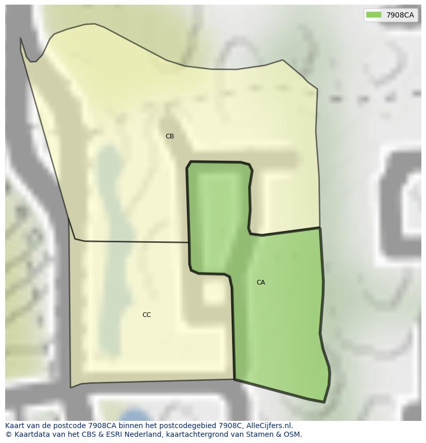 Afbeelding van het postcodegebied 7908 CA op de kaart.