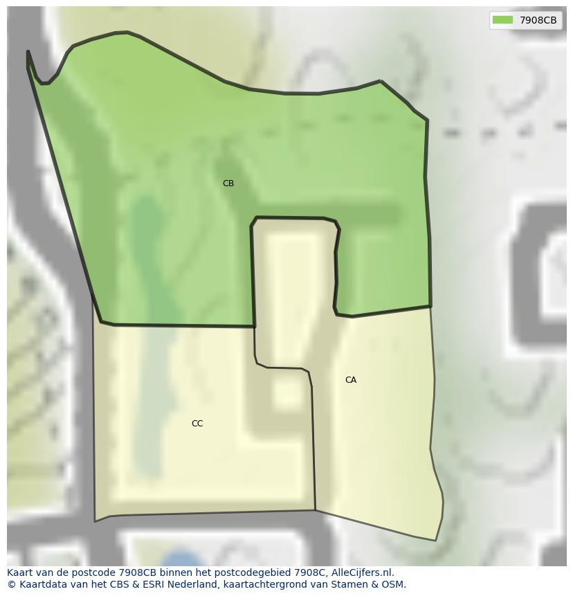 Afbeelding van het postcodegebied 7908 CB op de kaart.