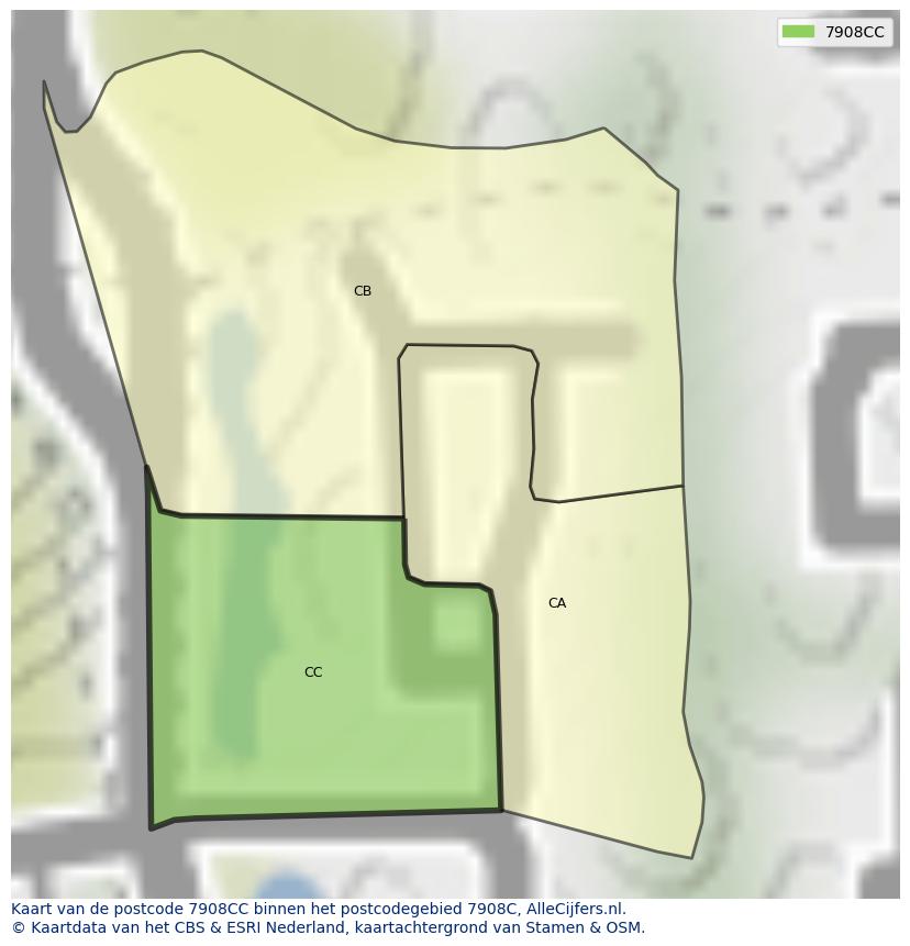 Afbeelding van het postcodegebied 7908 CC op de kaart.