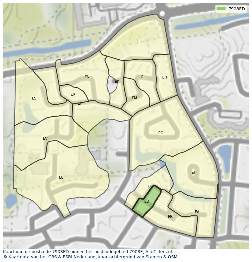 Afbeelding van het postcodegebied 7908 ED op de kaart.