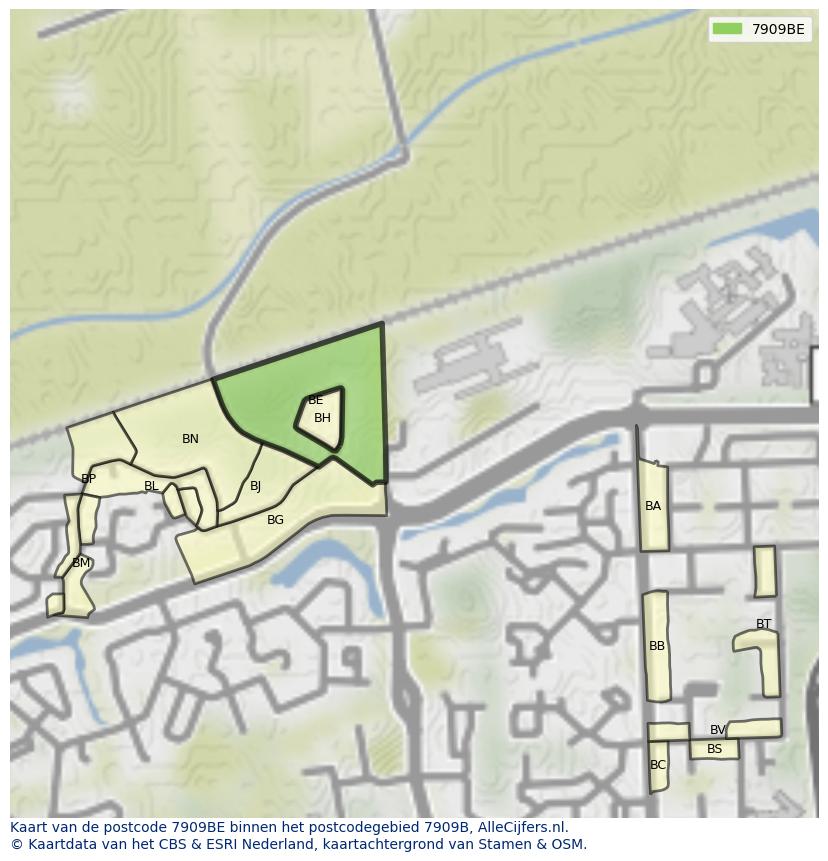 Afbeelding van het postcodegebied 7909 BE op de kaart.