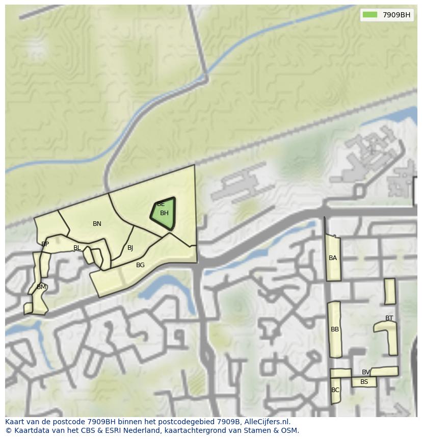 Afbeelding van het postcodegebied 7909 BH op de kaart.