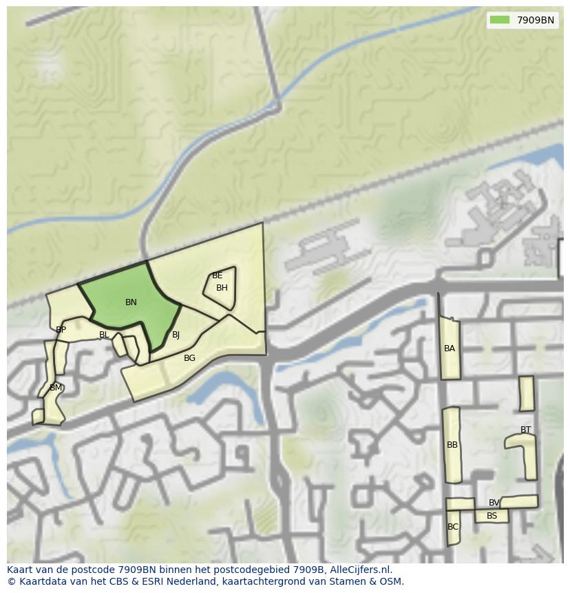 Afbeelding van het postcodegebied 7909 BN op de kaart.
