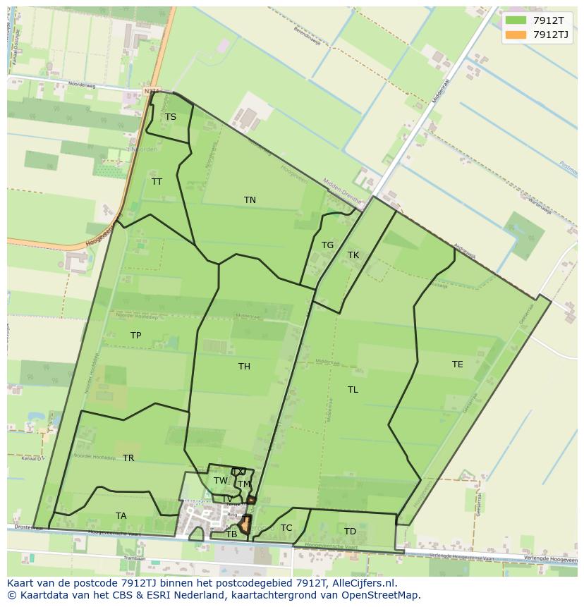 Afbeelding van het postcodegebied 7912 TJ op de kaart.