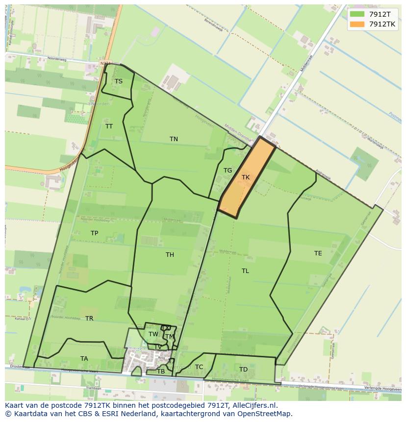 Afbeelding van het postcodegebied 7912 TK op de kaart.