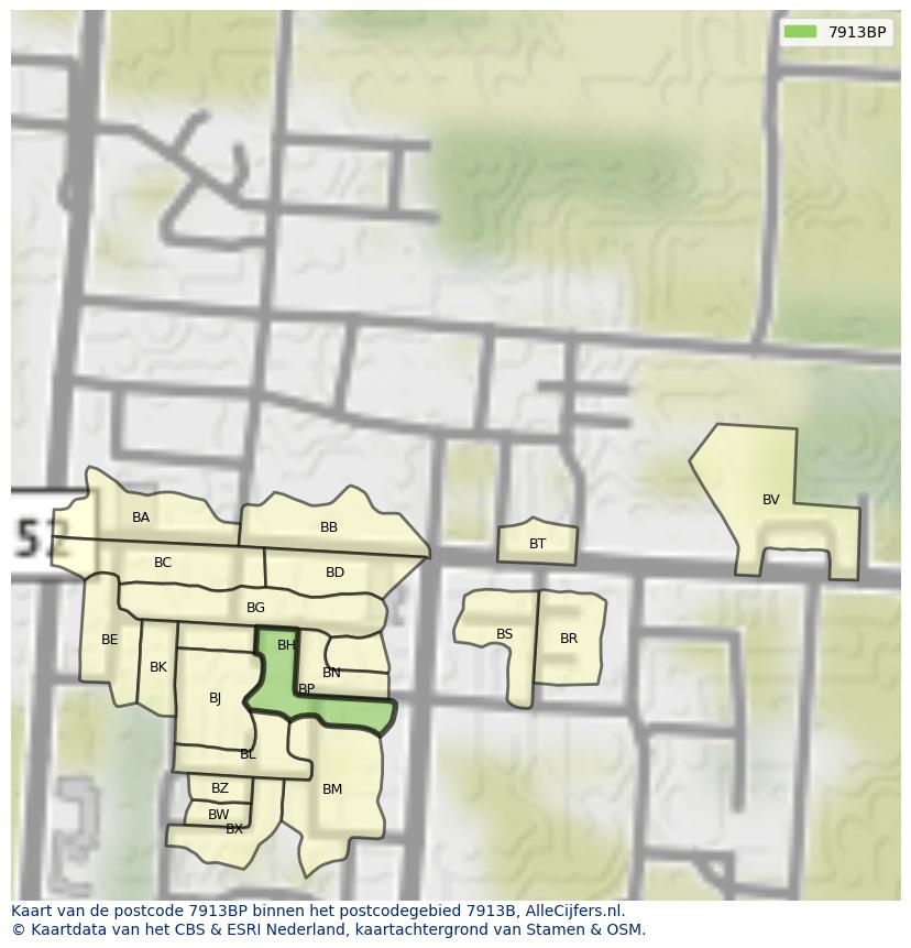 Afbeelding van het postcodegebied 7913 BP op de kaart.