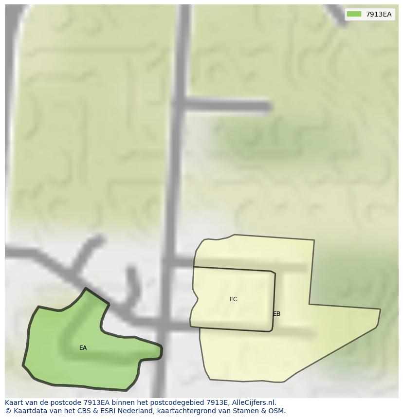 Afbeelding van het postcodegebied 7913 EA op de kaart.