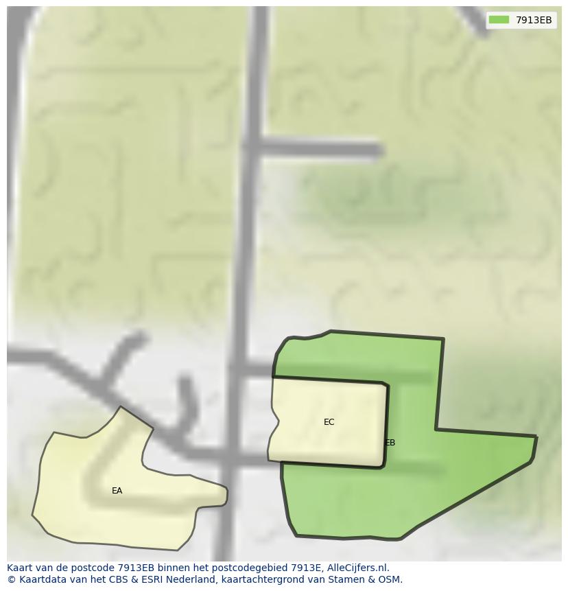 Afbeelding van het postcodegebied 7913 EB op de kaart.
