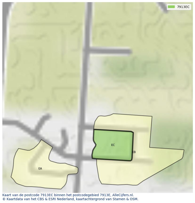 Afbeelding van het postcodegebied 7913 EC op de kaart.