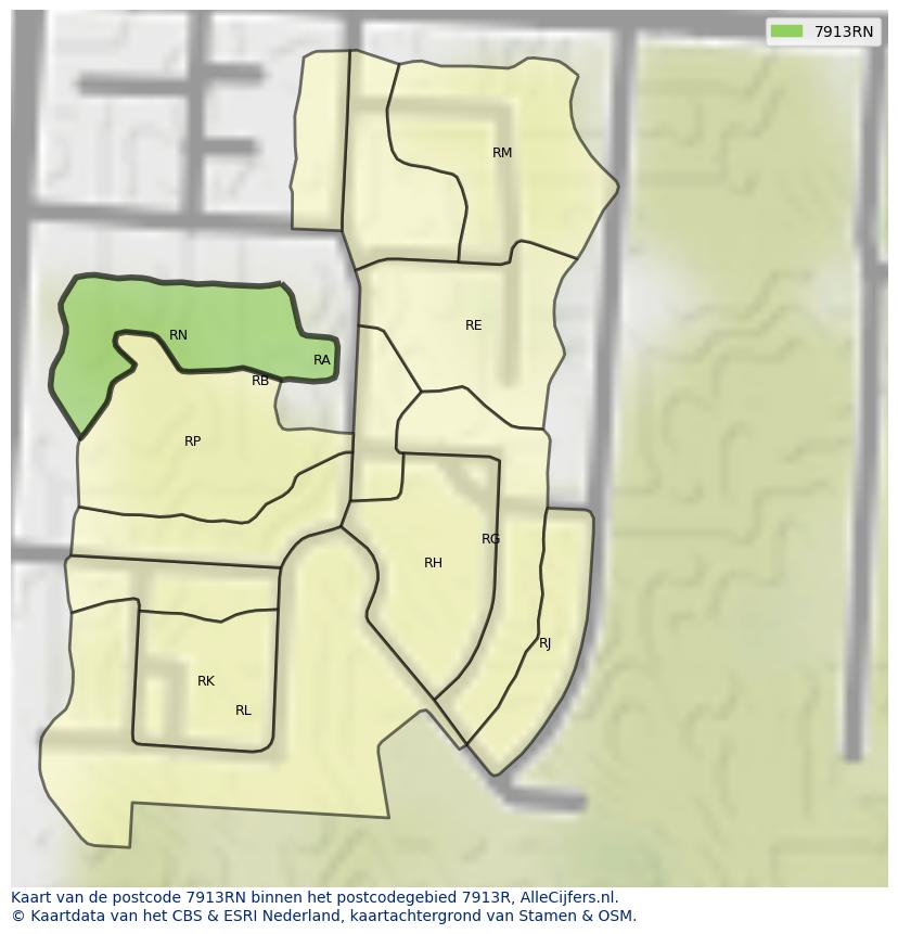 Afbeelding van het postcodegebied 7913 RN op de kaart.