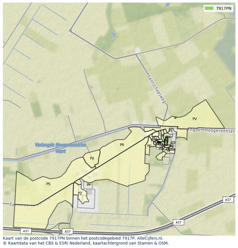 Afbeelding van het postcodegebied 7917 PN op de kaart.