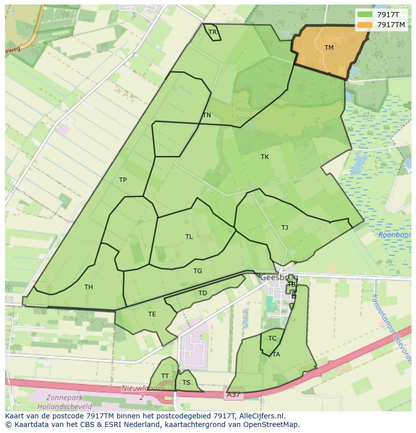 Afbeelding van het postcodegebied 7917 TM op de kaart.